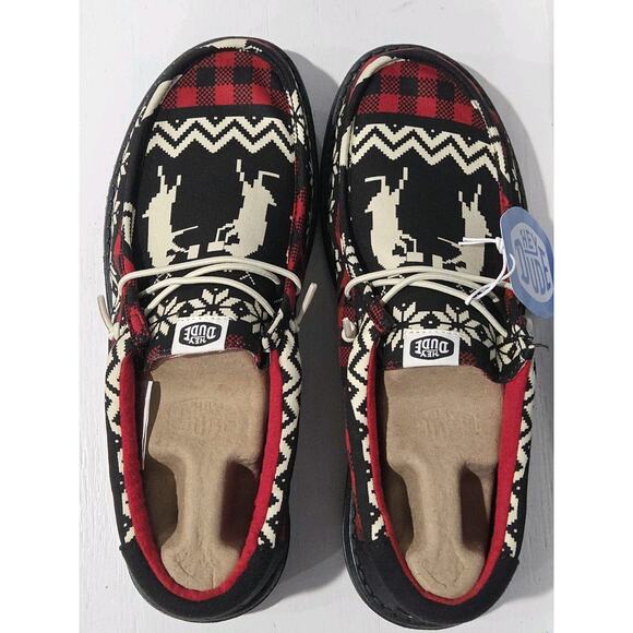 Hey Dude Men's Wally Holiday Cheers Shoes Sz 10 Christmas Reindeer Black New - Picture 4 of 11